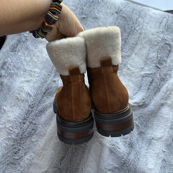 NAPOLEONI Suede Lace Up Ankle Boots With Fur Shearling Trim 10 10.5 41 $445 - Picture 10 of 11